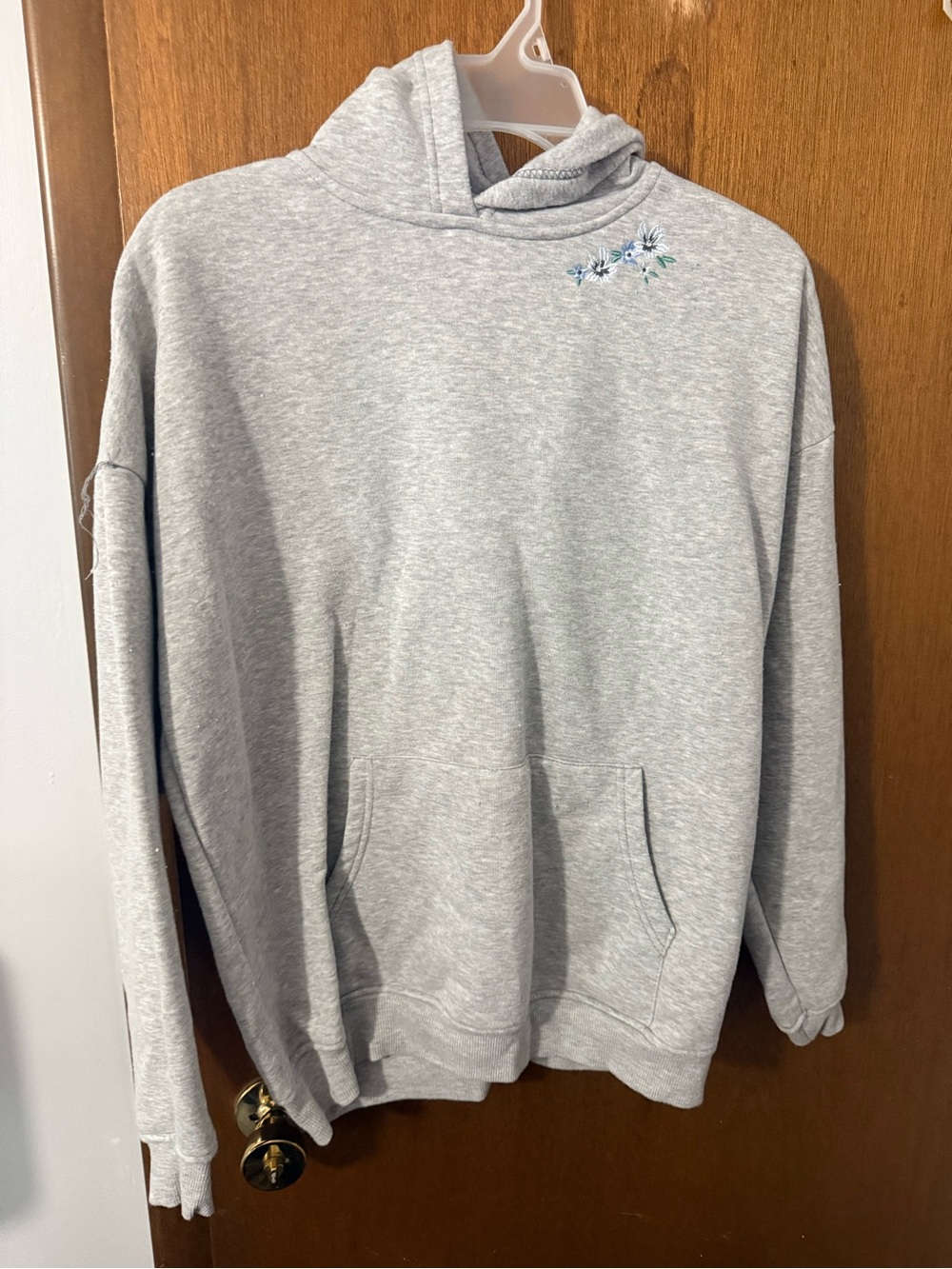 Woman’s Gray Hoodie with Subtle Floral Detail